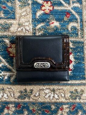Brighton black & brown leather wallet with silver accents